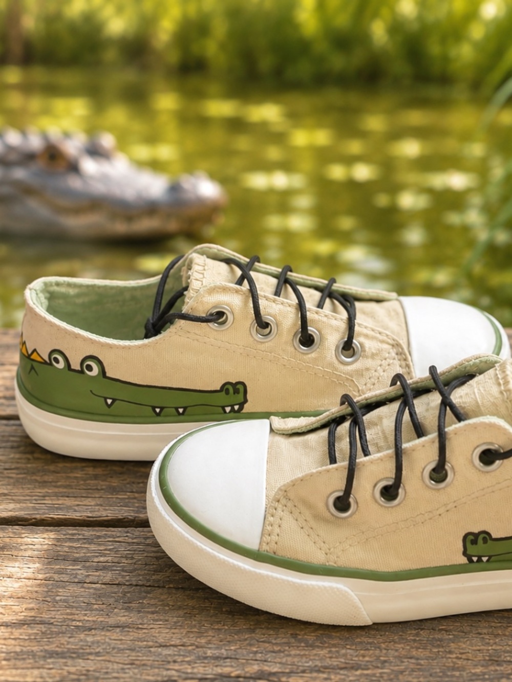 Lilly & Dan Kids Canvas Sneakers – Alligator Print – Memory Foam – Size 9/10